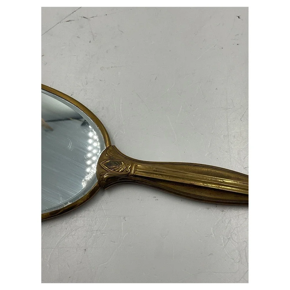 Vintage Gold Tone‎ Beveled Handheld Mirror Floral Flamingo Bird Vanity Decor 13